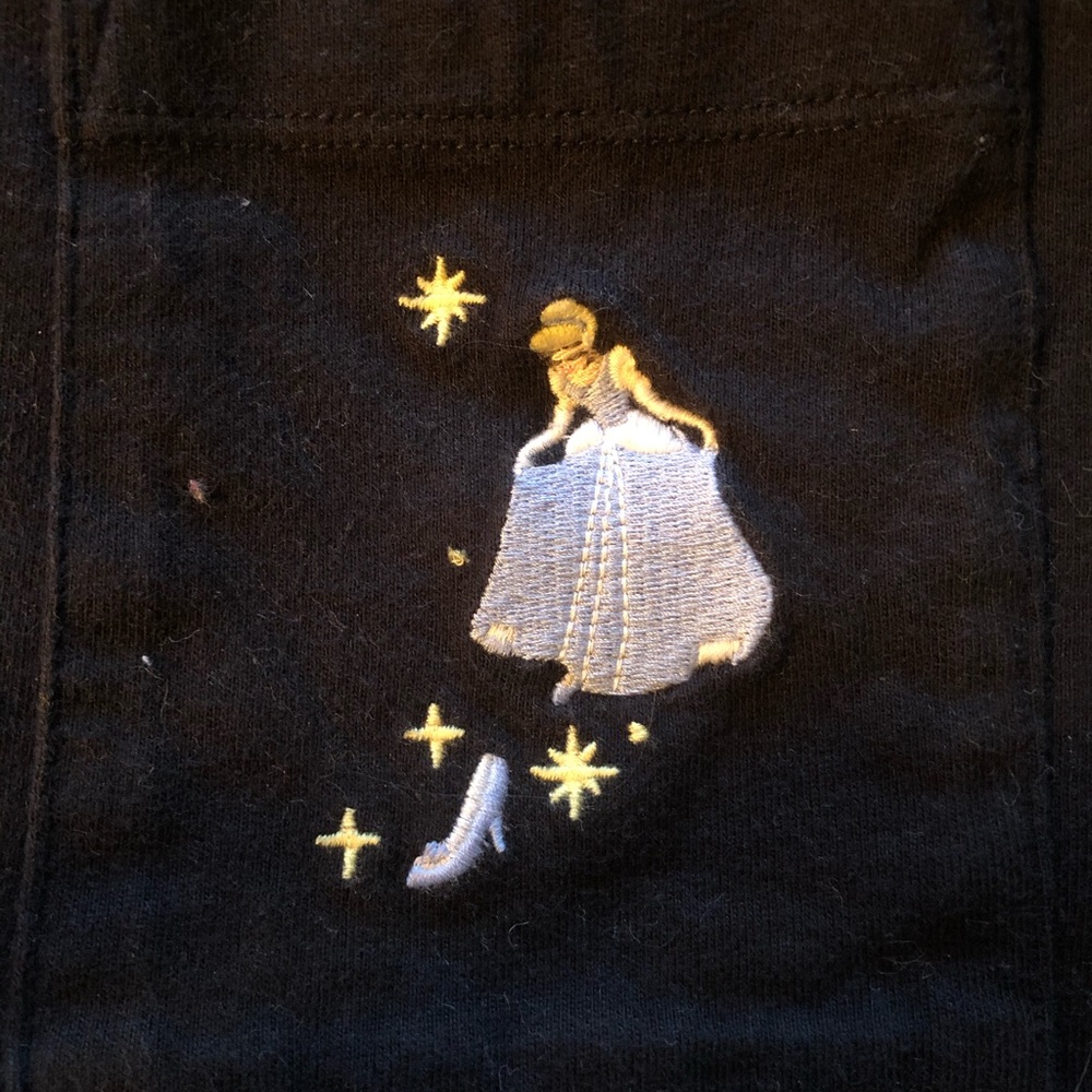 Disney Cinderella Stitched T-Shirt Black Pocket